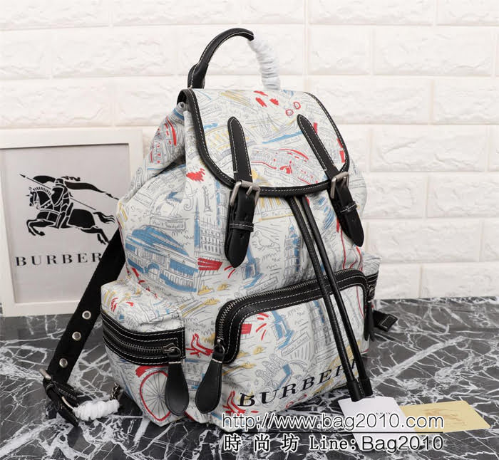 BURBERRY巴寶莉 The Rucksack 印花帆布拼皮革 軍旅背包 時尚雙肩包 39622  Bhq1235